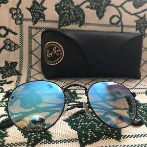 Authentic ray bans- blue round flash lenses